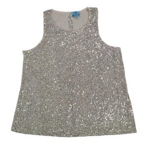 CeCe Sleeveless Sequin Tank Top Silver Glittery Party Wear, Womens XL, NWT